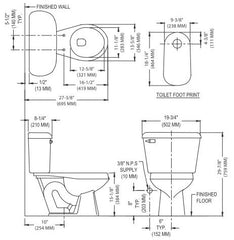 Mansfield Plumbing 131-WHITE 13-5/8 W 10 Rough-In 1.6 GPF White Vitreous China Floor Mount Round Front Toilet Bowl