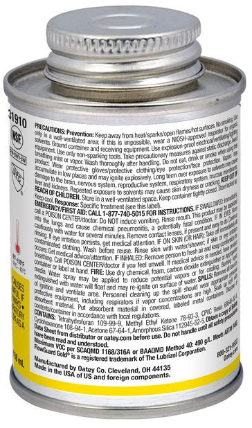 Oatey 31910 4 Oz, Can, Lead-Free, CPVC FlowGuard Gold Solvent Cement