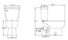 SFA 087 9-3/4 x 16-3/4, 7-1/2 Rough-In, 1.28 GPF, White, Vitreous China, Floor Mount, Elongated, Toilet Bowl