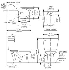 Mansfield Plumbing 137-BISCUIT 14-1/4 W, 12 Rough-In, 1.6 GPF, Biscuit, Vitreous China, Floor Mount, Elongated Front, Toilet Bowl