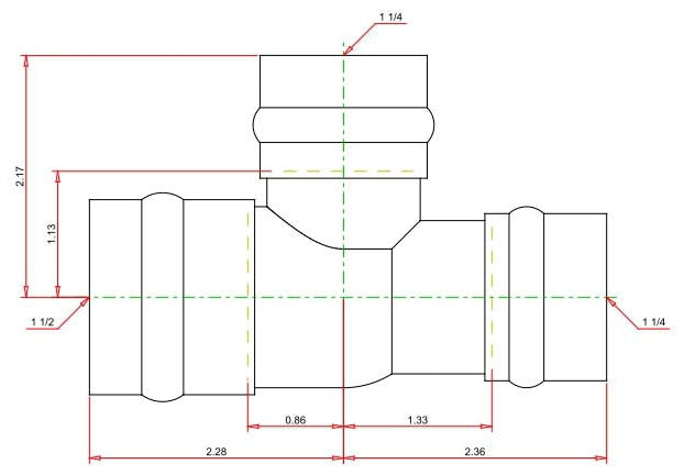 Viega 15483 ProPress 1-1/2 x 1-1/4 x 1-1/4 Copper Reducing Tee