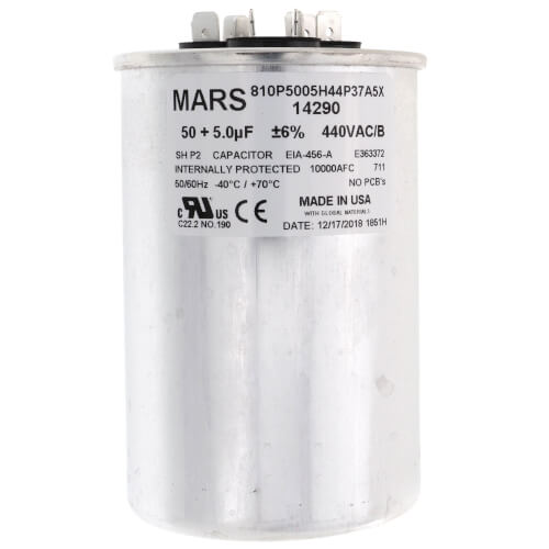 MARS 14290 50/5 MFD Round Run Capacitor 440/370V