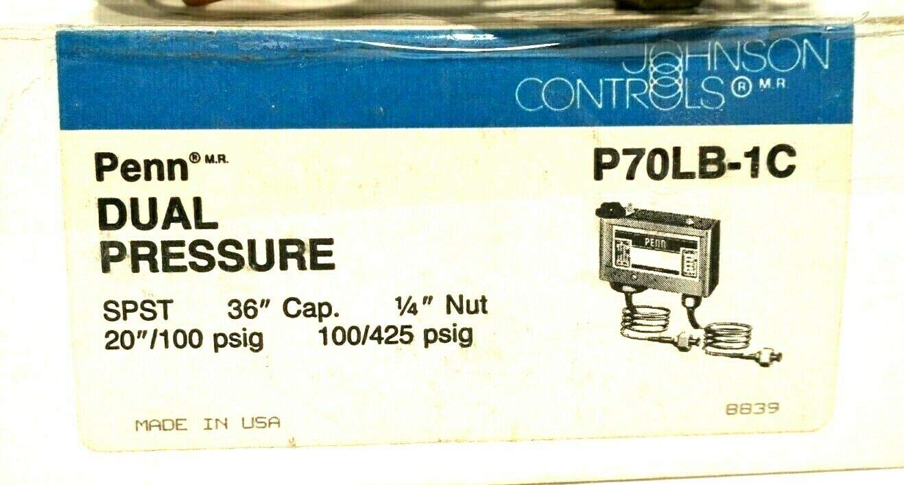 Johnson Controls P70LB-1C Pressure Control Dual Ring Refrigerant 120 Volt 100-500 Pounds per Square Inch