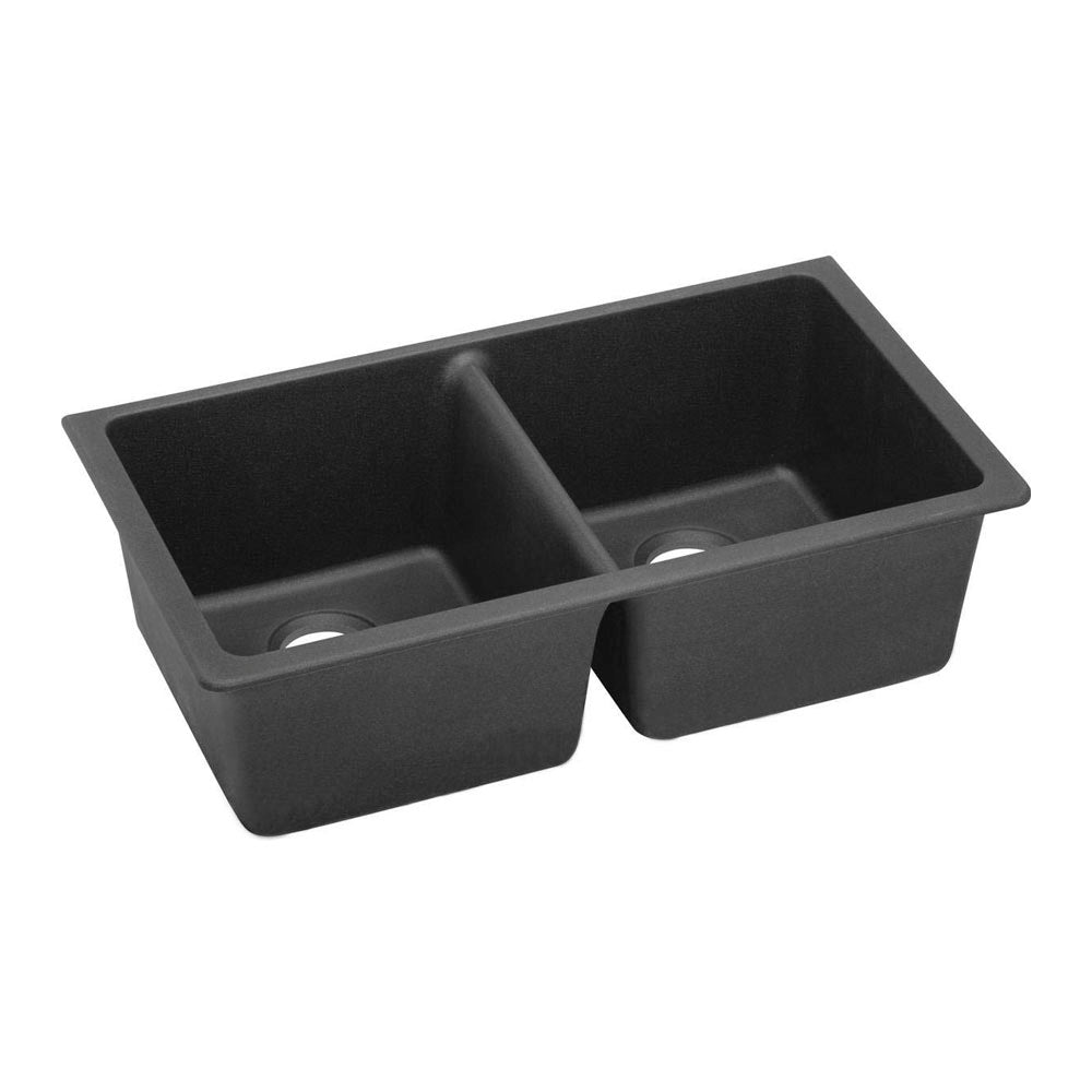 ELKAY ELGU3322BK Elkay Quartz Classic 33 x 18-1/2 x 9-1/2 Equal Double Bowl Undermount Sink Black