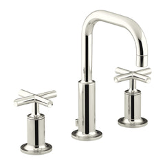 KOHLER 087206749612 K-14406-3-SN Purist Widespread Bathroom Sink Faucet with Low Cross Handles and Low Gooseneck Spout Polished Nickel