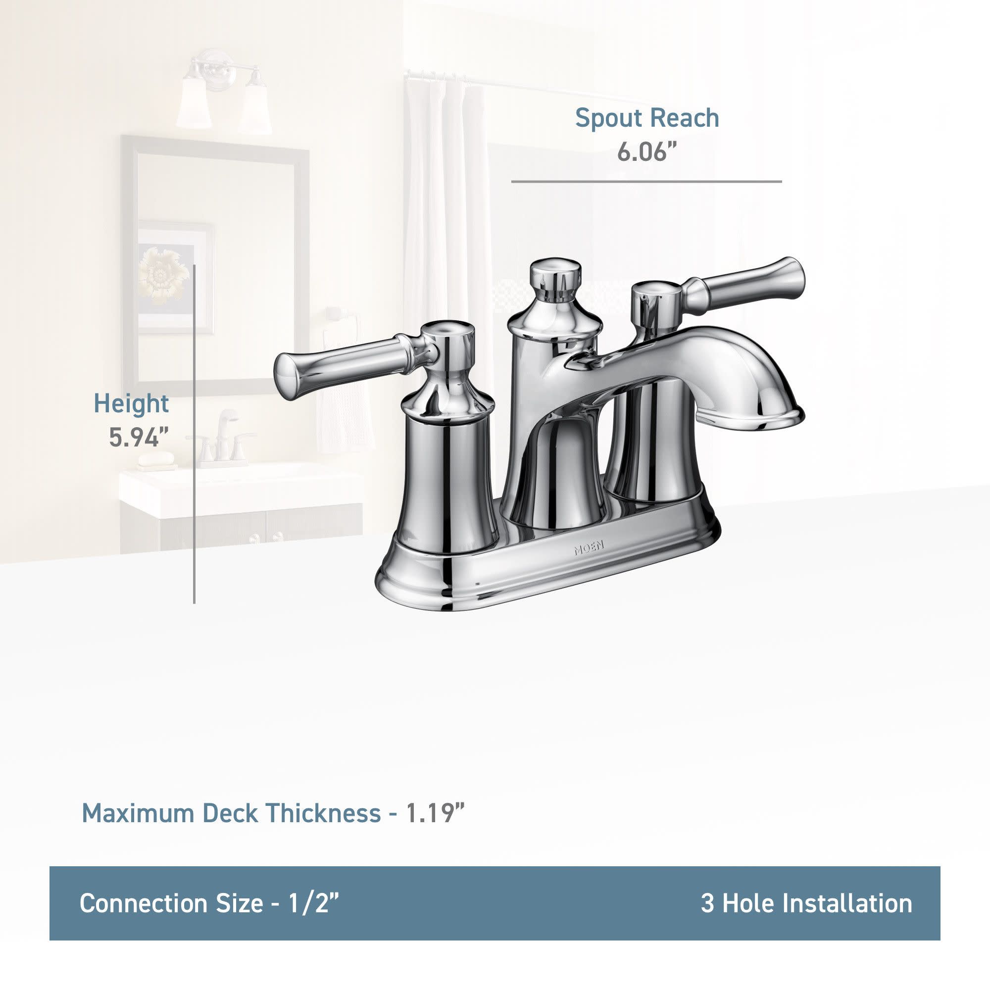 MOEN 6802M Dartmoor Chrome Two-Handle Bathroom Faucet