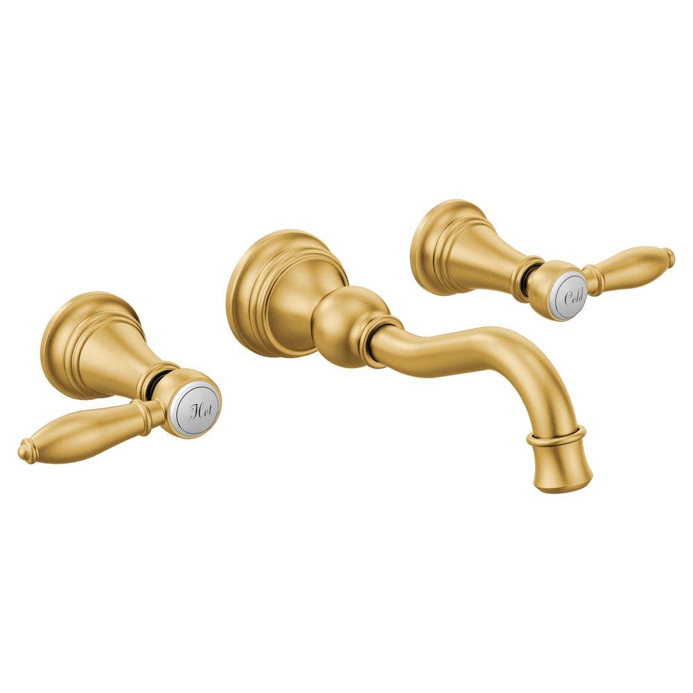 Moen TS42112BG Weymouth Two Handle Wall Mount Bathroom Sink Faucet in Brushed Gold