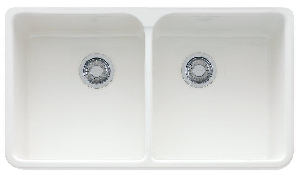 Franke MHK720-35WH Manor House 35 Inch Apron Front Double Bowl Fireclay Sink White