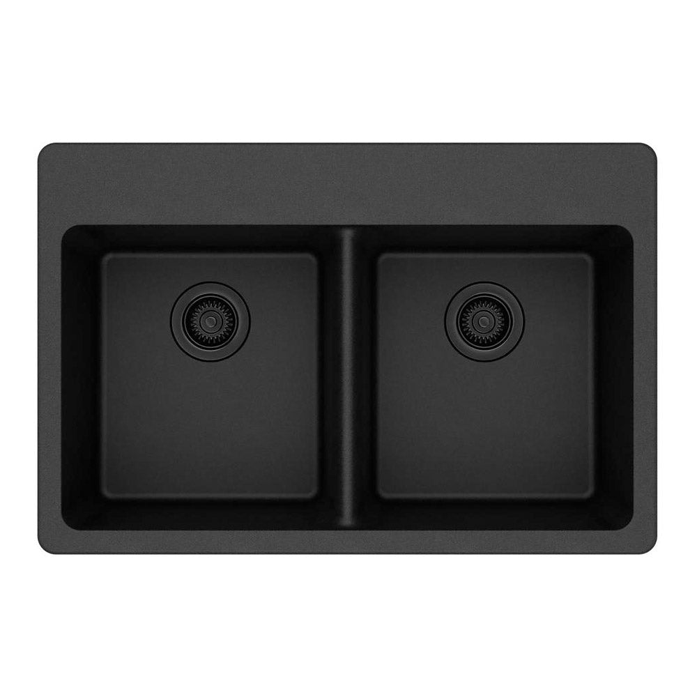 ELKAY ELG3322BK Elkay Quartz Classic 33 x 22 x 9-1/2 Equal Double Bowl Drop-in Sink Black