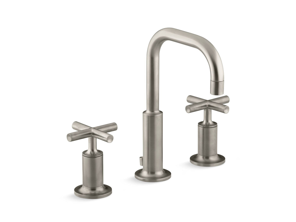 Kohler 087206749445 Purist Widespread Bathroom Sink Faucet with Low Cross Handles and Low Gooseneck Spout Brushed Nickel