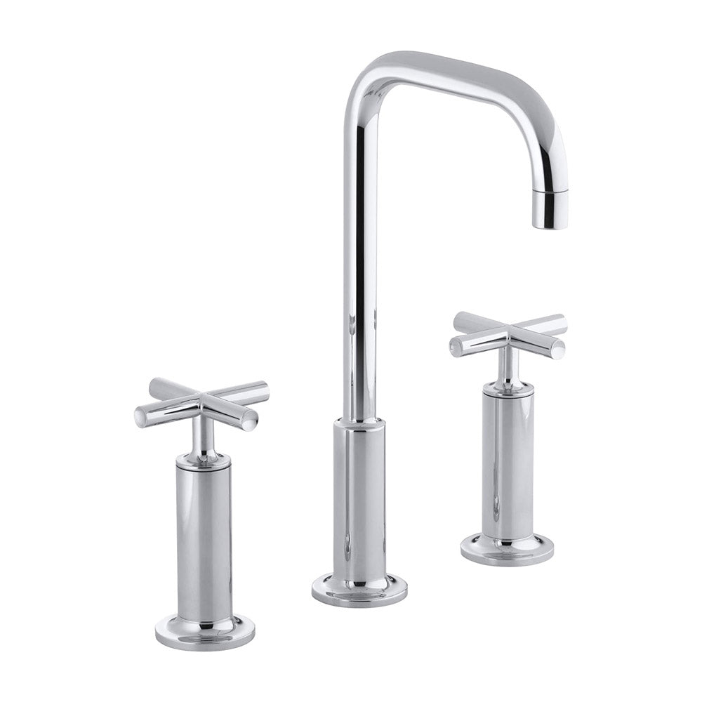 KOHLER 087206750588 Purist Widespread Bathroom Sink Faucet With High Cross Handles And High Gooseneck Spout