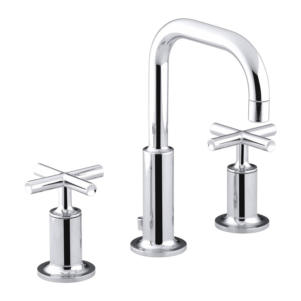 Kohler 087206749551 Purist Widespread Bathroom Sink Faucet with Low Cross Handles and Low Gooseneck Spout Polished Chrome