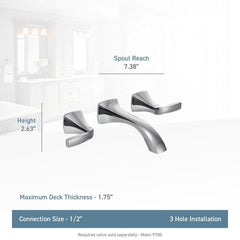 Moen T6906NL Voss Two Handle Wall Mount Bathroom Sink Faucet in Polished Nickel