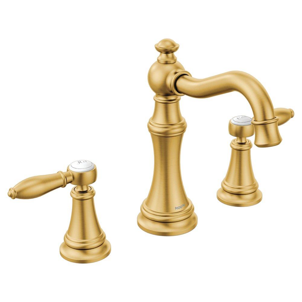 Moen TS42108BG Weymouth Two Handle Widespread Bathroom Sink Faucet in Brushed Gold