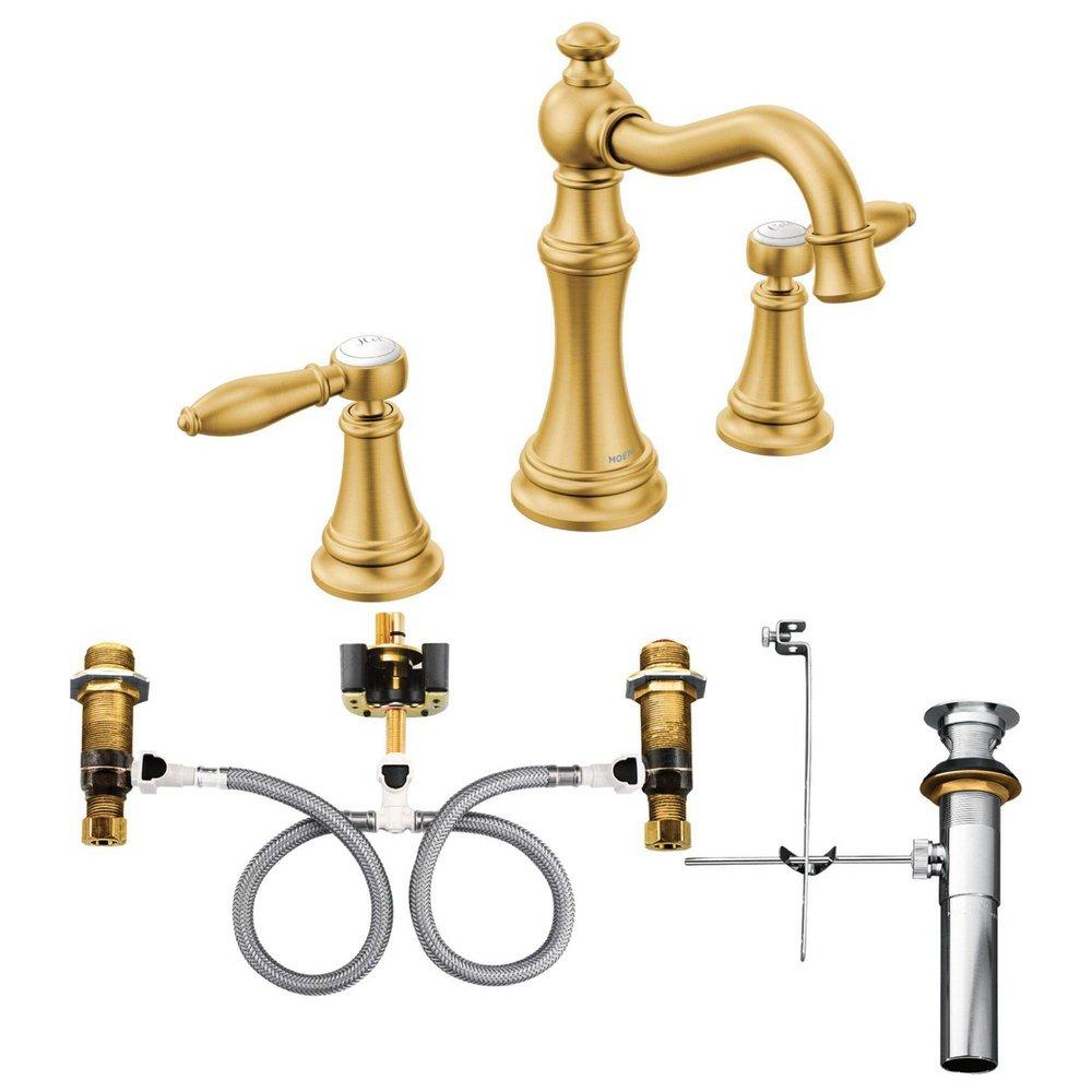 Moen TS42108BG Weymouth Two Handle Widespread Bathroom Sink Faucet in Brushed Gold