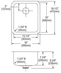 Elkay ELUH1418 Lustertone Classic Stainless Steel 16-1/2 x 20-1/2 x 7-7/8 Single Bowl Undermount Sink