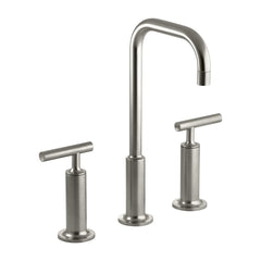 KOHLER 087206750700 K-14408-4-BN Purist Widespread Bathroom Sink Faucet with High Lever Handles and High Gooseneck Spout Brushed Nickel