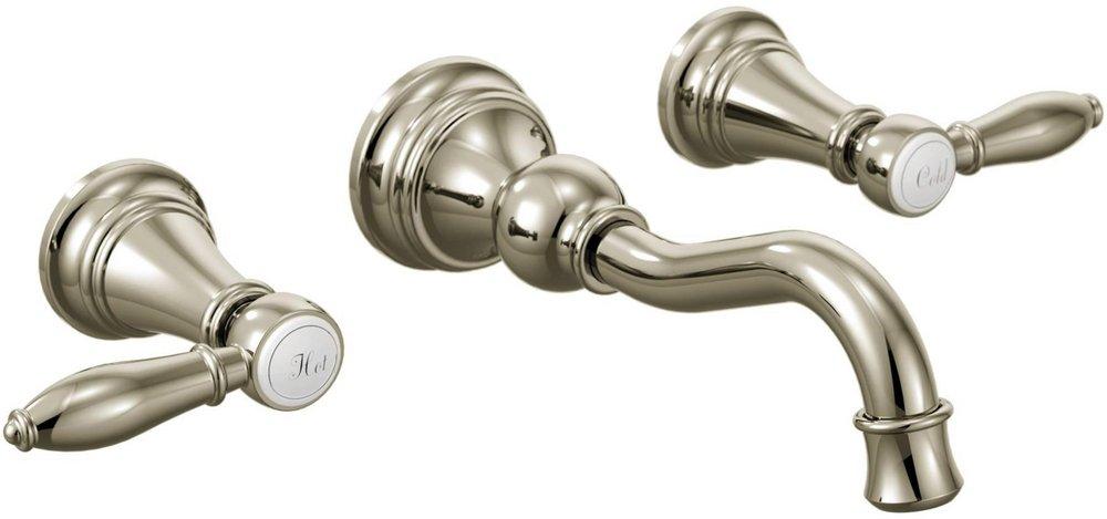 Moen TS42112NL Weymouth Two Handle Wall Mount Bathroom Sink Faucet in Polished Nickel