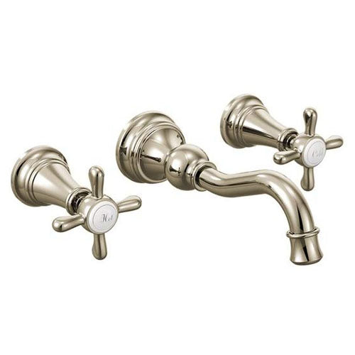 Moen TS42112NL Weymouth Two Handle Wall Mount Bathroom Sink Faucet in Polished Nickel