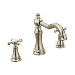 Moen TS22101NL Weymouth 2-Handle Deck-Mount High-Arc Roman Tub Faucet Trim Kit in Nickel (Valve Sold Separately)