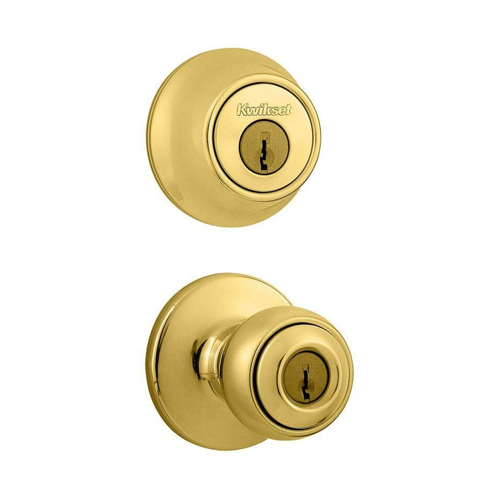 TRUE VALUE 690P 3 CP CODE K6 Combo Pack Keyed Alike Polished Brass Polo Entry Lockset & 660 Single Cylinder Deadbolt Adjustable Latch Fits Both 2-3/8 Inch & 2-3/4 Inch Backsets