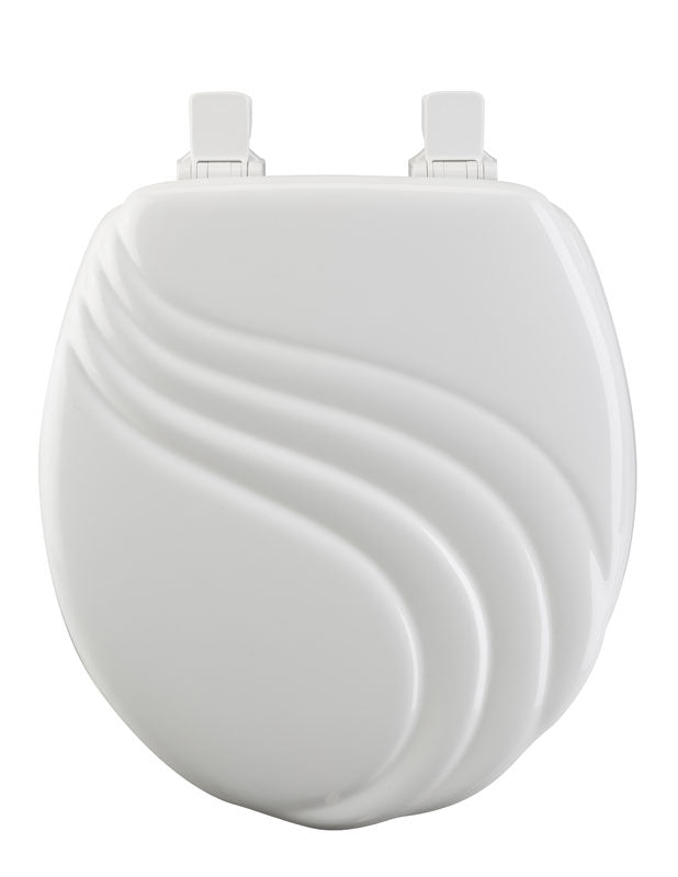 True Value 27EC000 Mayfair Round Molded Wood Toilet Seat Easy-Clean & Change Hinge White Swirl Design