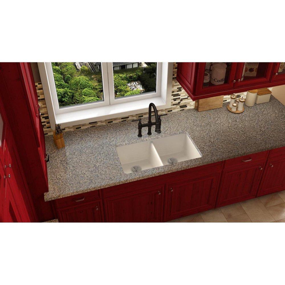 Elkay ELXU3322RT0 Quartz Luxe 33 x 18-1/2 in. No Hole Composite Double Bowl Undermount Kitchen Sink in Ricotta