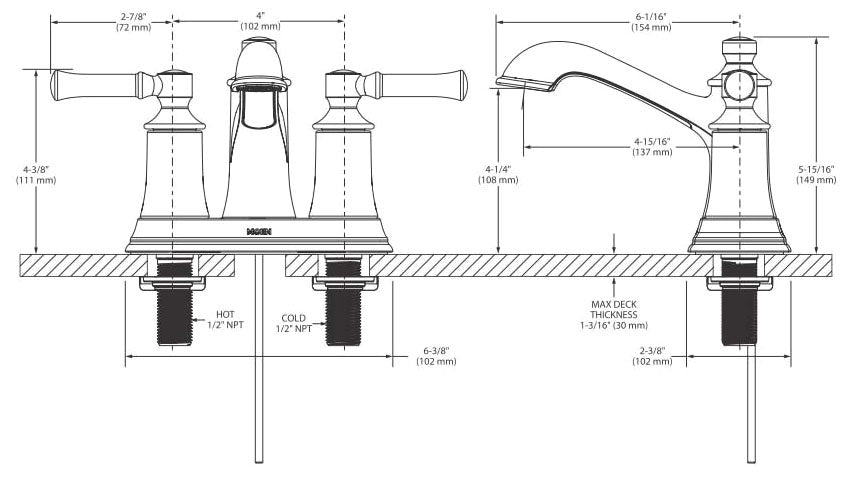 Moen 6802BN Dartmoor 2 Handle Centerset Bathroom Faucet 1.2 GPM Brushed Nickel