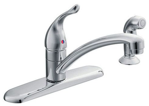 Moen 67430 Chateau Single Handle Kitchen Faucet with Side Spray and braided supplies