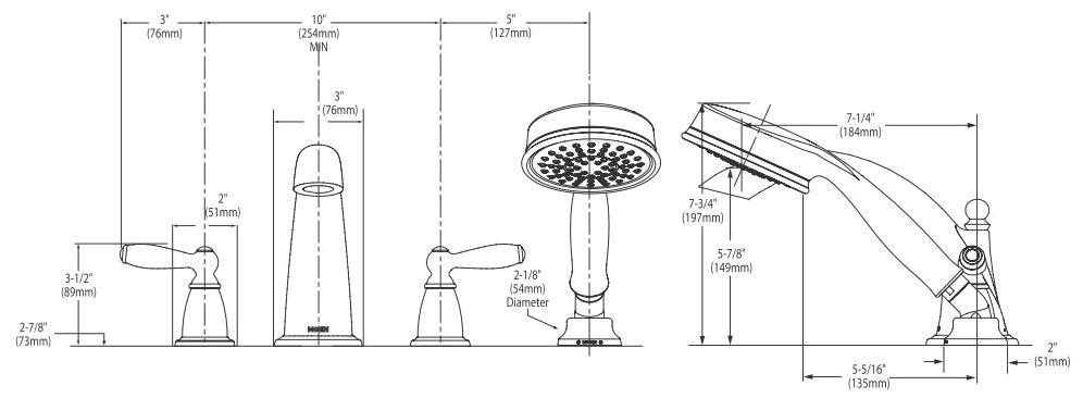 Moen T924ORB Brantford Two Handle Roman Tub Faucet with Hand Shower in Oil Rubbed Bronze