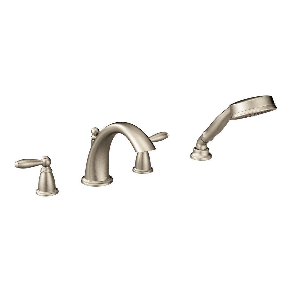 Moen T924BN Brantford Two Handle Roman Tub Faucet with Hand Shower in Brushed Nickel (Trim Only)