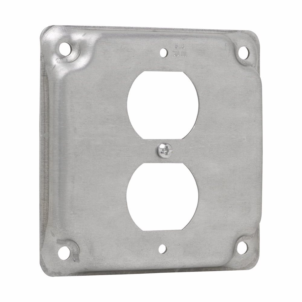 Crouse-Hinds TP516 4 Square Surface Cover, Duplex Receptacle, 1/2 Raised, 5.5cu.in, Steel