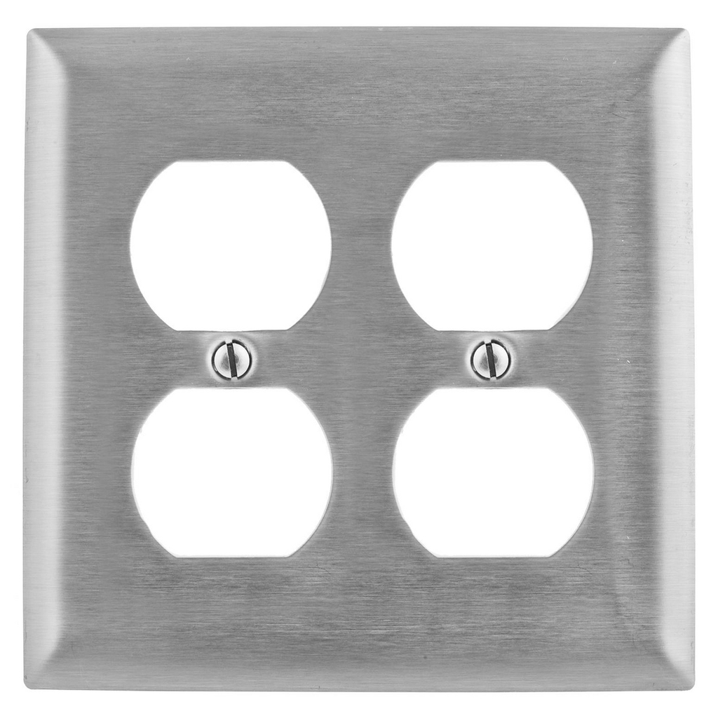 Hubbell SS82L 2-Gang Stainless Steel 2-Duplex Receptacle Screw Mount Wallplate