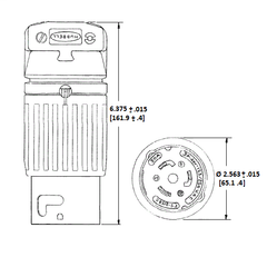 Hubbell HBL3765C 50 Amp 600 VAC and 250 VDC 3-Pole 4-Wire Nylon Locking Plug