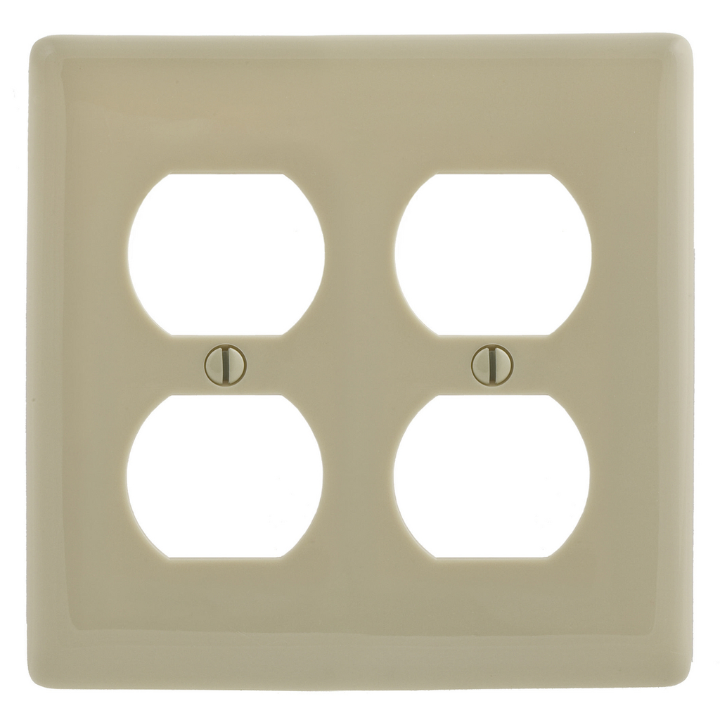 Hubbell NP82I 2-Gang 2-Duplex Receptacle Wallplate, Ivory, Nylon Standard