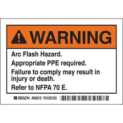 Brady EL-1 Laminated Non-Reflective Rectangular Self-Adhesive Arc Flash Label 5 in WARNING ARC FLASH HAZARD. APPROPRIATE PPE REQUIRED. FAILURE TO COMPLY CAN RESULT IN DEATH OR INJURY. REFER TO NFPA 70E.