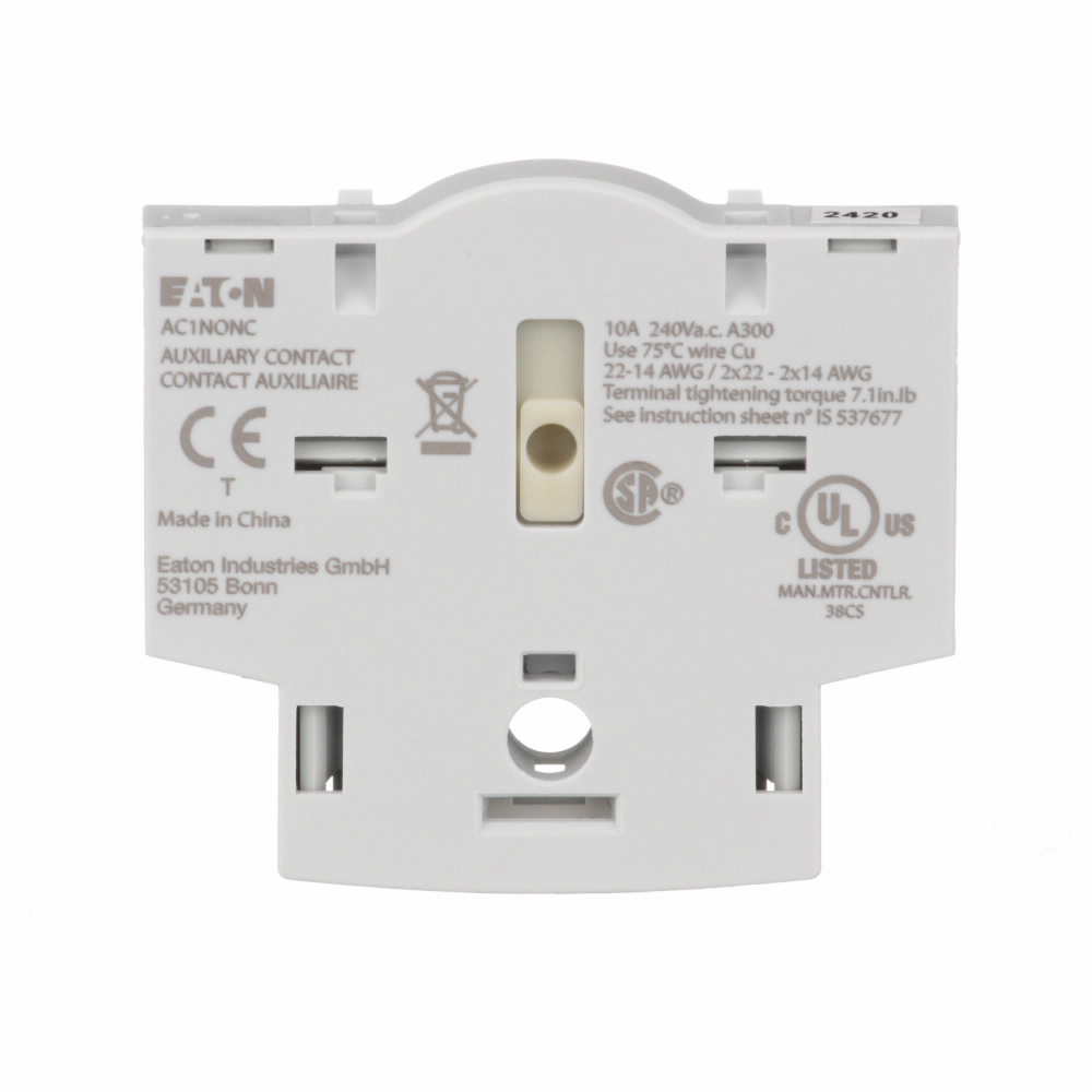 Eaton AC1NONC Standard Auxiliary Contact, 600 V, 30 A, 1NC-1NO Contacts