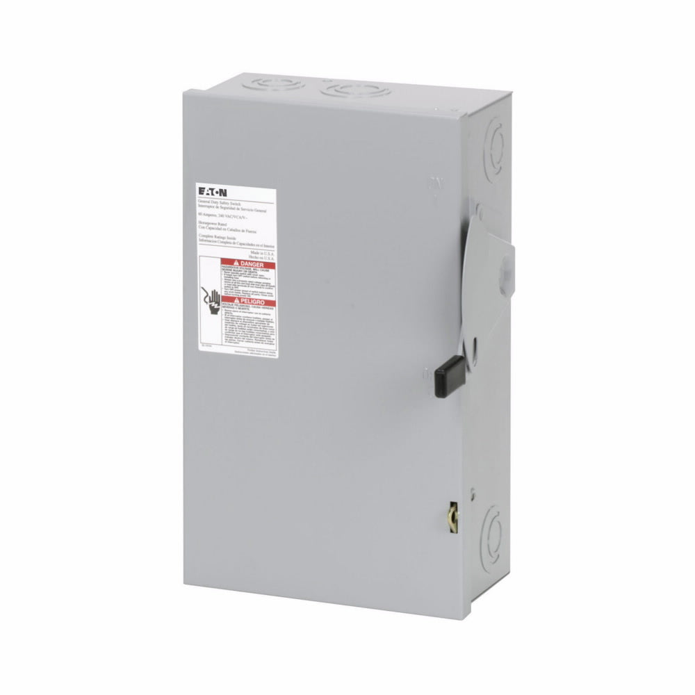 Eaton DG322NGB DG Series Cartridge Fusible General Duty Safety Switch, 240 VAC, 60 A, 3 to 10 hp, 7-1/2 to 15 hp, TPST Contact