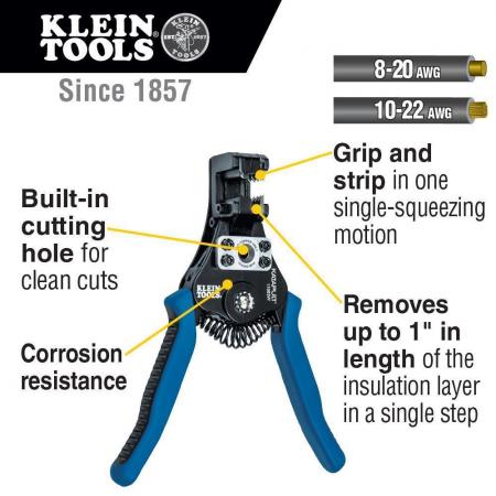 Klein 11063W Katapult Wire Stripper and Cutter 8-20 AWG Solid 10-22 AWG Stranded