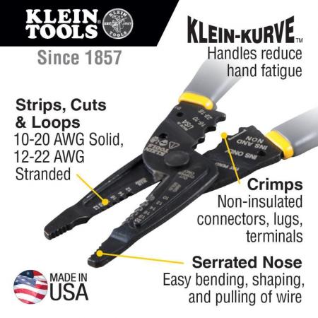 Klein 1009 Klein-Kurve Long-Nose Wire Stripper, Wire Cutter, Crimping Tool