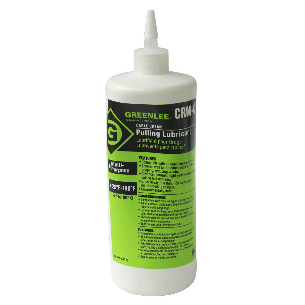 Greenlee CRM-Q Cable-Cream Cable Pulling Lubricant 1 Quart Squeeze Bottle