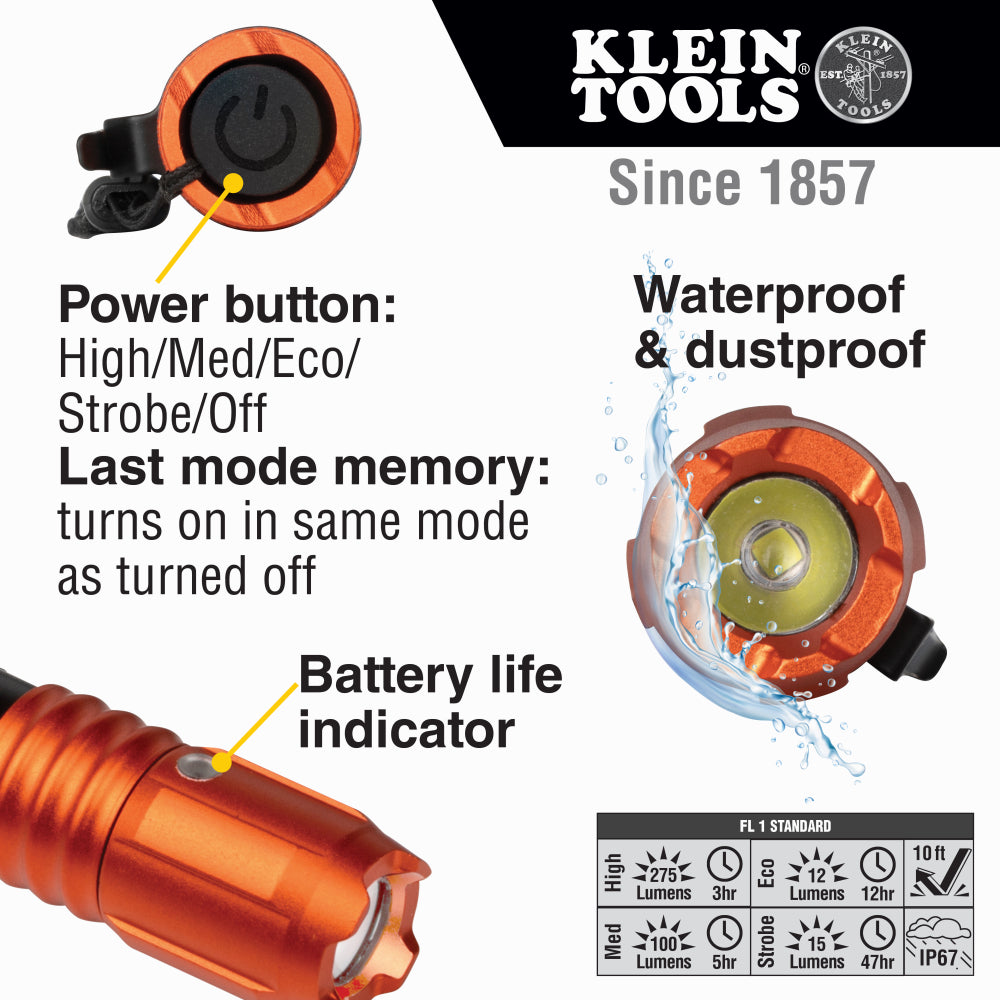 Klein Tools 56411 Rechargeable Waterproof LED Pocket Light with Lanyard