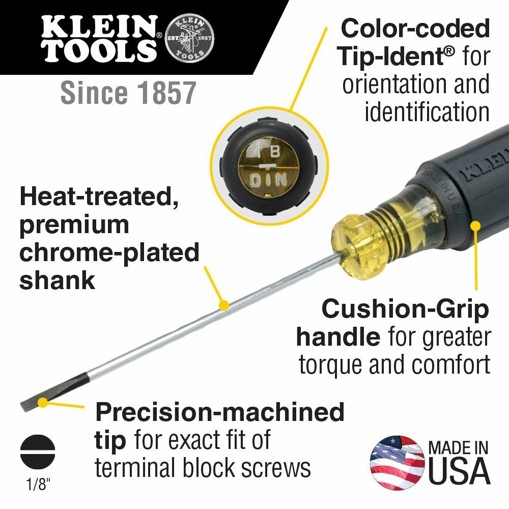 Klein 612-4 Terminal Block Screwdriver 1/8 in Cabinet Point