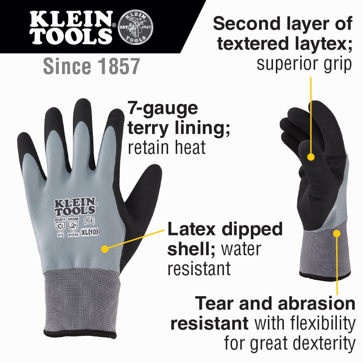 Klein Tools 60390 Thermal Dipped Gloves Extra-Large