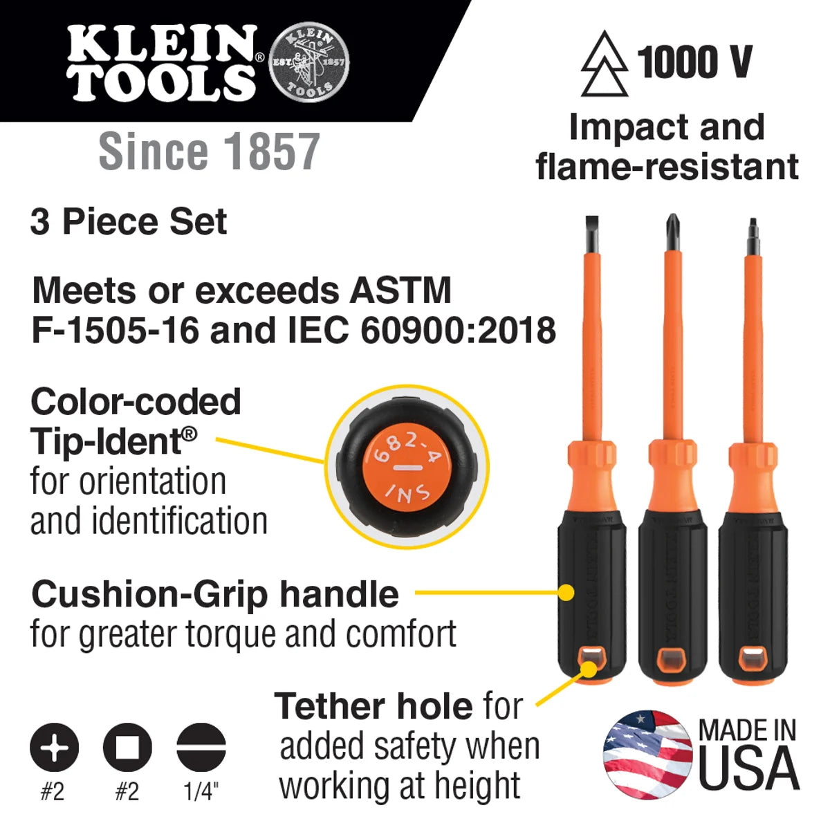 Klein Tools 85073INS Screwdriver Set 1000V Insulated 3-Piece