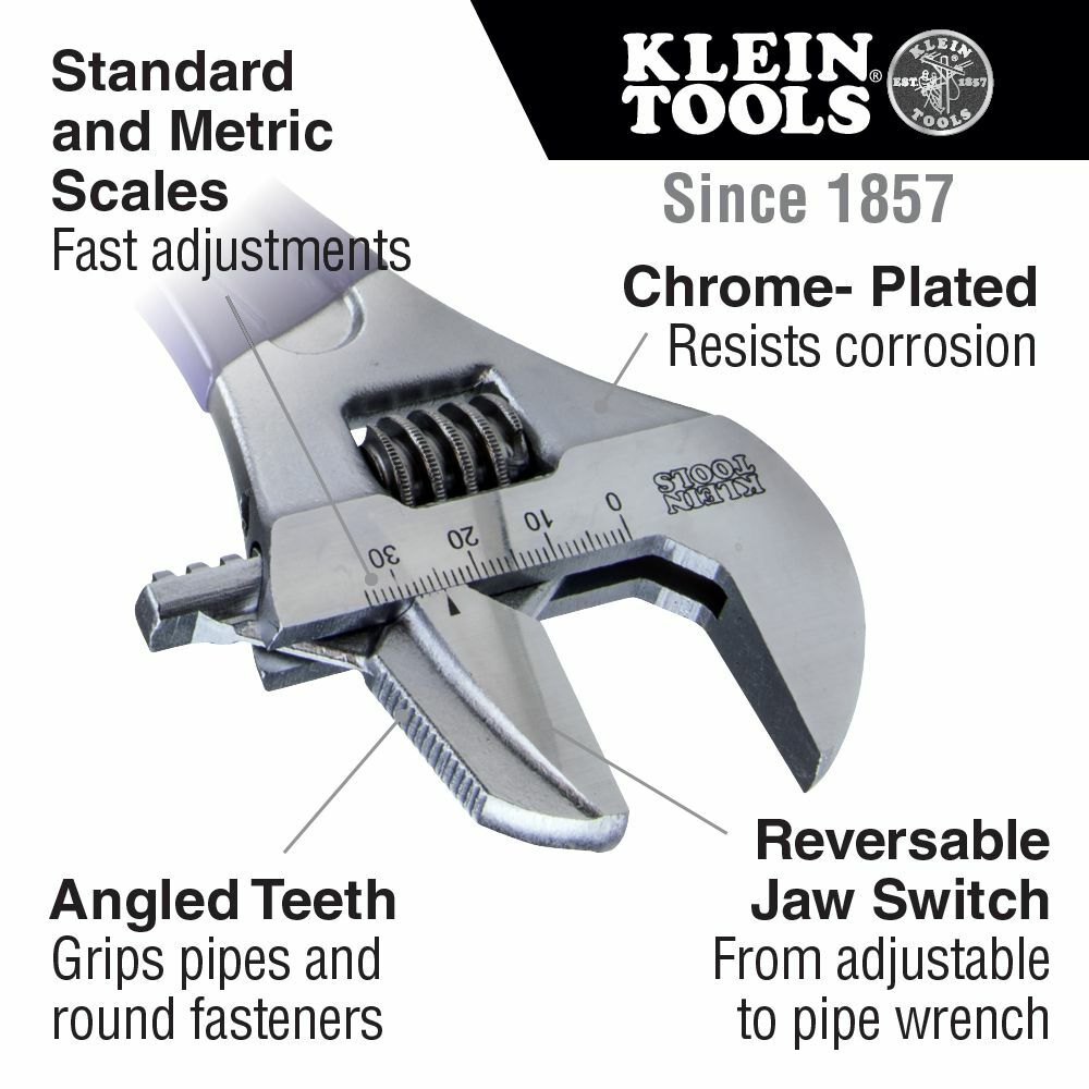 Klein D86930 Reversible Jaw/Adjustable Pipe Wrench, 10 Inch