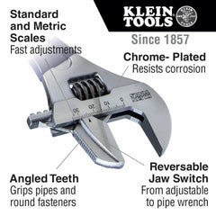 Klein D86930 Reversible Jaw/Adjustable Pipe Wrench, 10 Inch