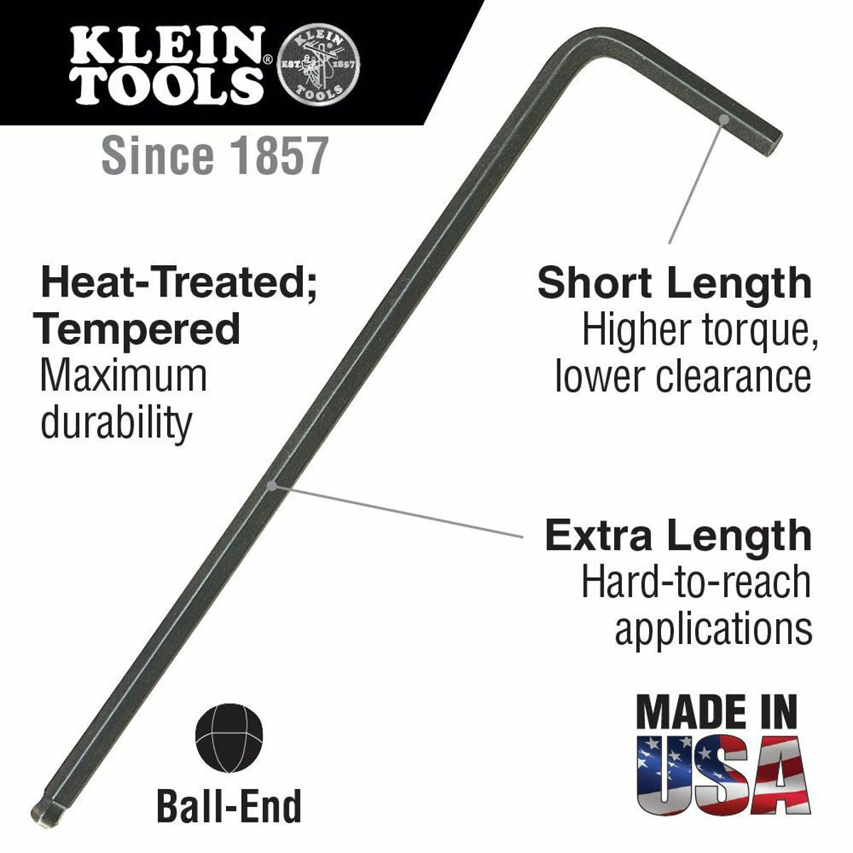 Klein BL12 L-Style Ball-End Hex Key 3/16-Inch