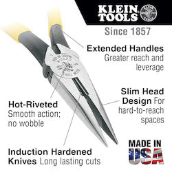 Klein D203-8 Pliers, Long Nose Side-Cutters, 8-Inch