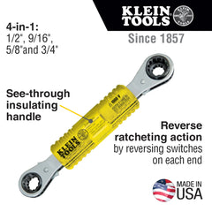 Klein Tools KT223X4-INS Lineman's Insulating 4-in-1 Box Wrench 1000V